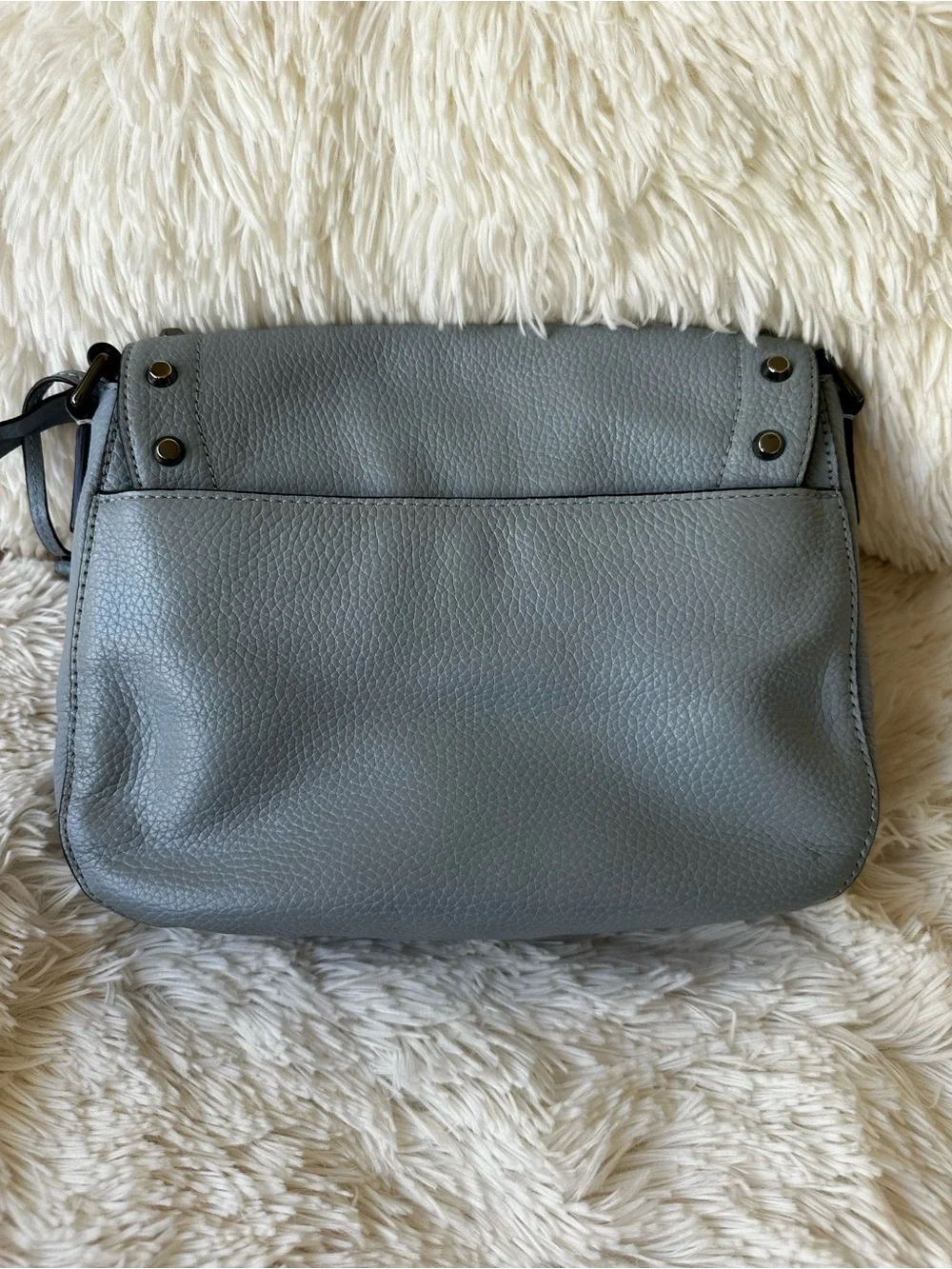 Michael Kors Blue Pebbled Leather Studded Saddle Crossbody Bag Messenger Purse
